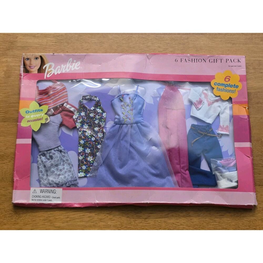 New 2000 Mattel Barbie 6 Fashion Outfit Gift Pack Evening Gown Top Skirt Dress 3